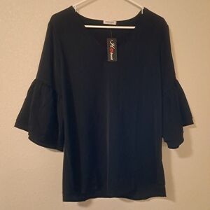 Women's Black Ruffle Sleeve Blouse